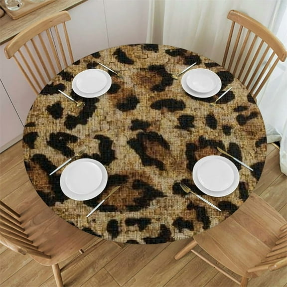 Autua Leopard Print Fabric Jigsaw Round Tablecloth Stain-Resistant 100% Polyester 31"-35
