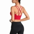 thumbnail image 6 of Povozer Womens Y Back Sports Bras Spaghetti Straps Racerback Padded Yoga Bra(Watermelon Red,L), 6 of 6