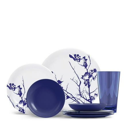 Thermoserv Everyday Collection Cora 16 Piece Melamine Dinnerware Thermoserv Everyday Collection Cora 16 Piece Melamine Dinnerware Set Dogwood Fl Cobalt Blue