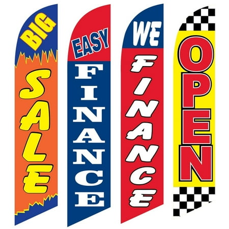 4 Advertising Swooper Flags Big Sale Easy Finance We Finance Open
