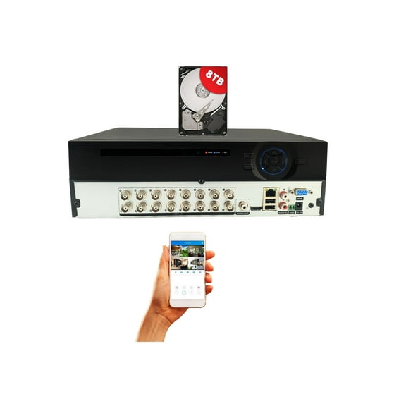 Evertech 16 Channel  AHD TVI CVI Analog 1080P Digital Video Recorder with 8TB Hard Drive for Recording