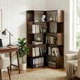 thumbnail image 3 of LiviNest Corner Bookshelf for Small Spaces: 6 Tier L-Shaped Display Shelf - 90° Wall-Fit for 100% Corner Utilization - 66" Tall Walnut Bookcase for Living Room & Home Office, 3 of 6