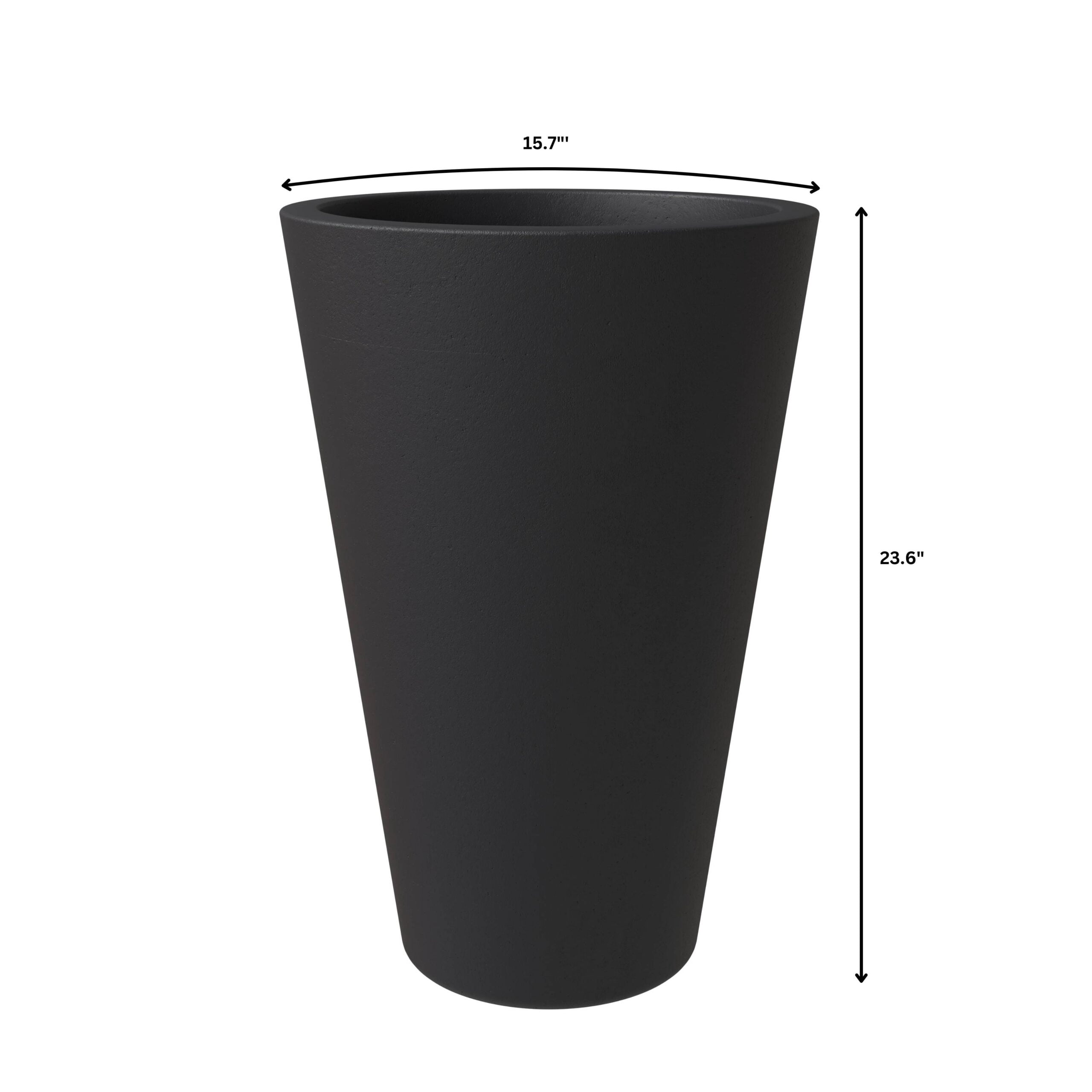 LeisureMod Pebble Fiberstone and MGO Clay Planter, Mid-Century Modern Tapered Round Planter Pot with Drainage Holes for Indoor and Outdoor (Black, 24 Inch)