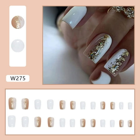 

Luxurious Fake Nails with Golden Paillette Ultrathin And Breathable Fake Nails for Wedding Dating Hand Decoration