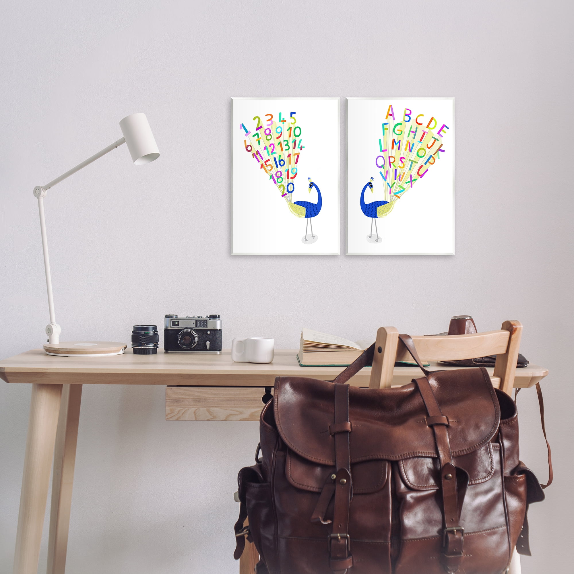 Stupell Industries Peacock Alphabet Numbers Education Painting Unframed Art Print Wall Art, 11 x 14, Set of 2