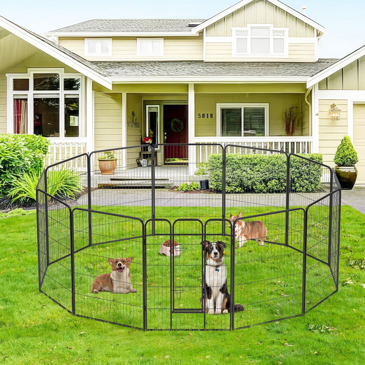 FDW 12 Panels 40 inch Black Folding Metal Exercise Pen, Heavy Duty Portable Fence Indoor Outdoor for Puppy