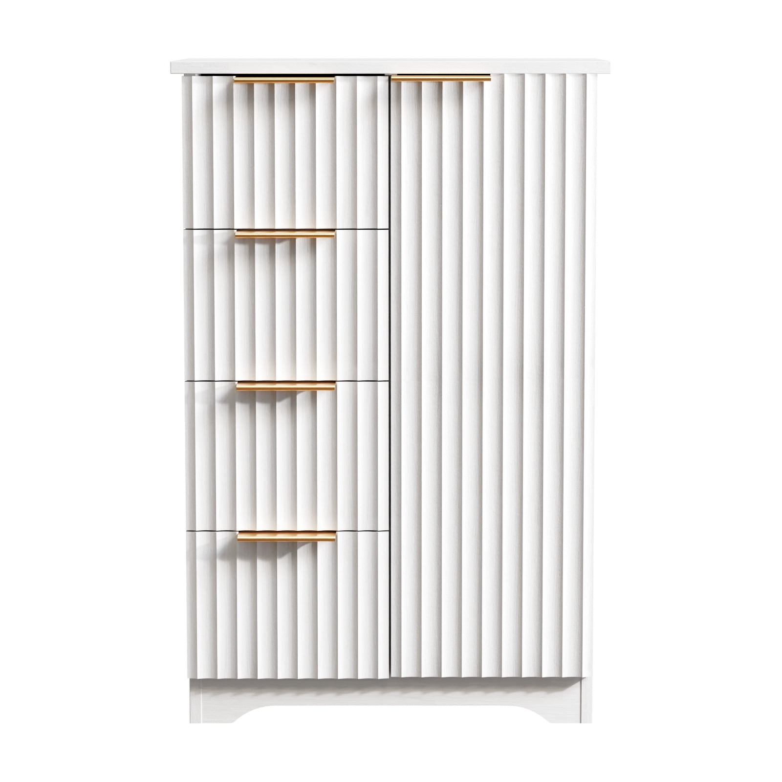 Ktaxon Modern Bathroom Floor Cabinet, Fluted Storage Cupboard with 4 Drawers & 1 Door, Freestanding Wooden Organizer for Bathroom, Living Room, White