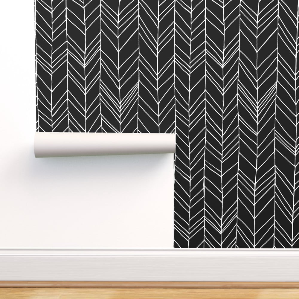 Peel-and-Stick Removable Wallpaper Chevron Herringbone Black White