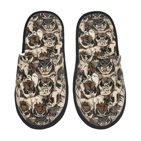 Balery Pug Slient Indoor Furry Fleece Comfort House Shoes Soft Non-Slip Home Shoes Cotton slippers House Slippers-- Medium