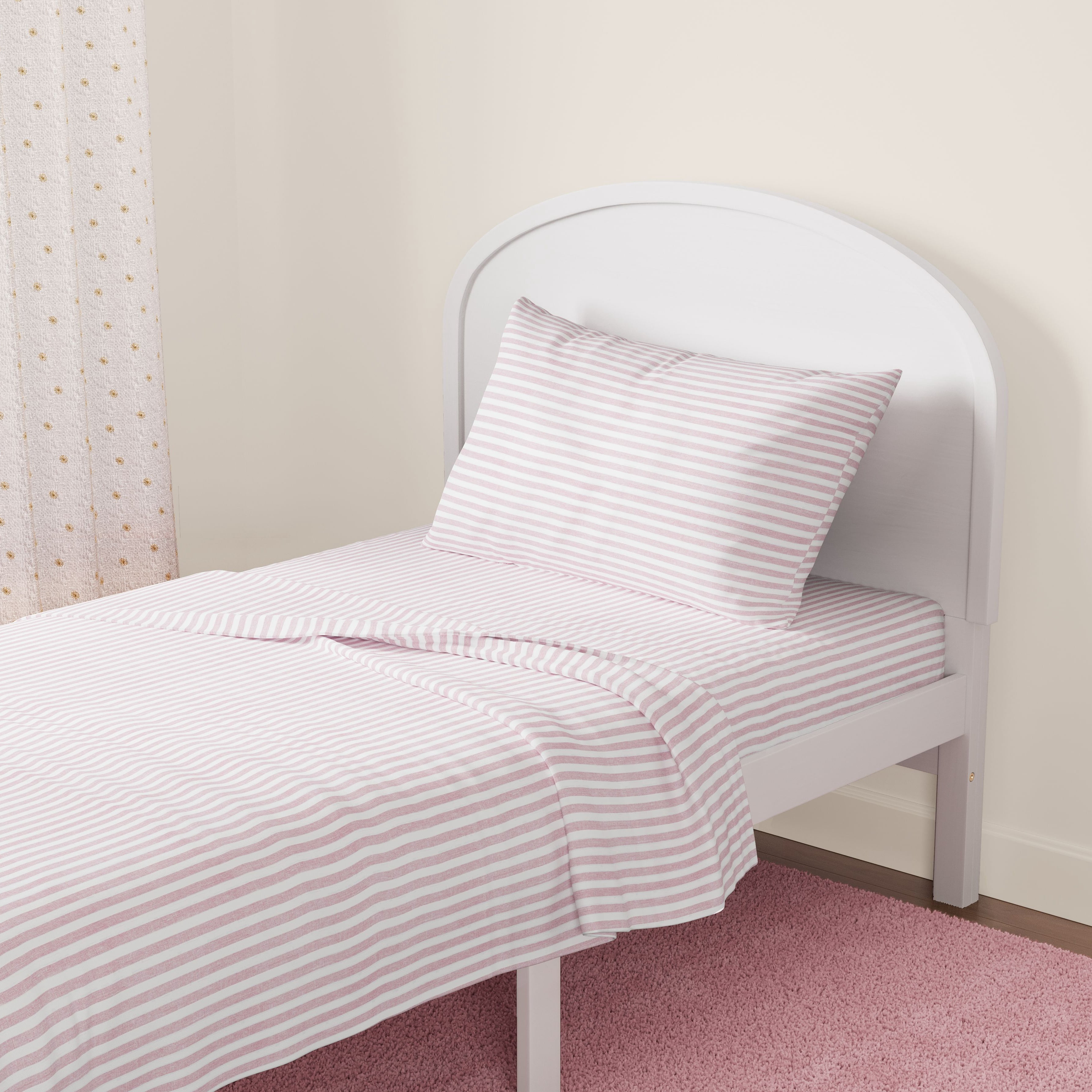 Mainstays Kids Microfiber Bed Sheet Set, Twin, Pink and White Stripe, 3 Pieces