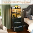 thumbnail image 6 of Satifur Tall Nightstand with Charging Station and LED Lights, Bedside Table with Drawers and Bookshelf, Black, 6 of 7