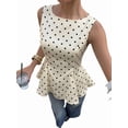 thumbnail image 2 of Women's Polka Dot Round Neck Sleeveless Peplum Blouse Ruffle Hem Bandeau Top Slim Fit Y2k Tank Tops Color S, 2 of 9