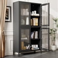 thumbnail image 2 of 59" Metal Storage Cabinet Display Cabinet with 4 Glass Doors & 4 Shelves,Cabinet Bookcase Side Cabinet for Home Office Living Room,Black 01, 2 of 8