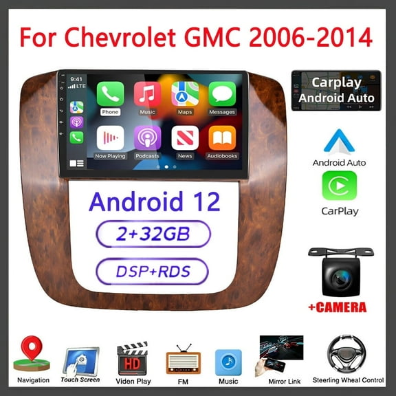 Guwzn Car Stereo Radio for Chevrolet GMC 2006-2014 9" Touchscreen 2 32G Vehicle GPS Navigation Wireless CarPlay Android Auto