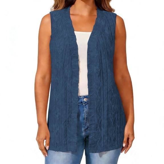 Gfyviroh Women's Plus Size Knit Vest Sleeveless Summer Open Front Lightweight Cardigan Oversized Versatile Layering Outerwear