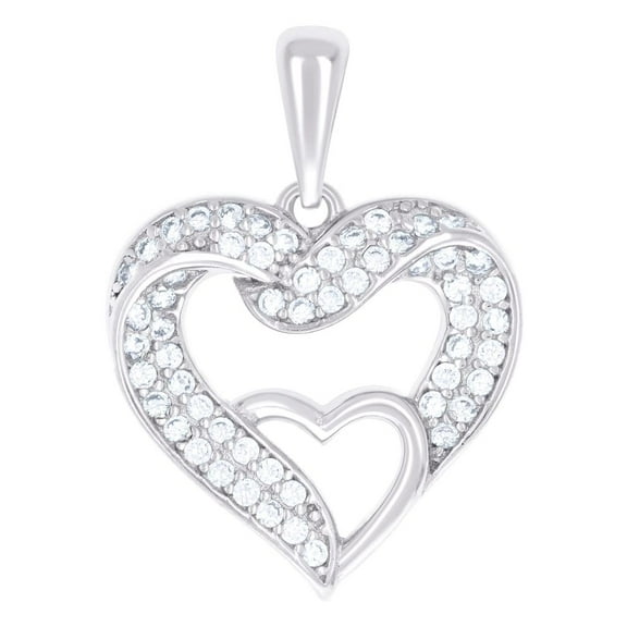 925 Sterling Silver Womens Cubic Zirconia Love Heart Charm Pendant Necklace 24.5x17.6mm Wide Pendant for Women