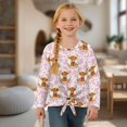 thumbnail image 4 of DISNIMO Highland Cow Printed Girls Lace Long Sleeve Tops Casual Crew Neck Tunic Blouse Shirt Loose Fits Pullover Top Tie Front T-Shirts, 4 of 8
