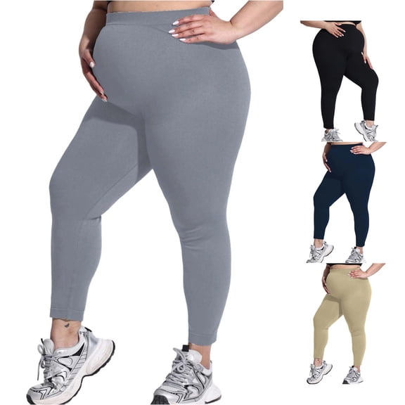 Gyujnb Plus Size Over Belly Maternity Leggings High Waist Full Support Soft Seamless Stretchy Yoga Sports Pregnancy Ankle Length Pants,XXL