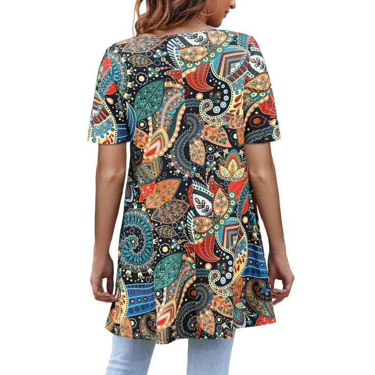 Fantaslook Plus Size Women's Floral Tunic Tops, Short Sleeve