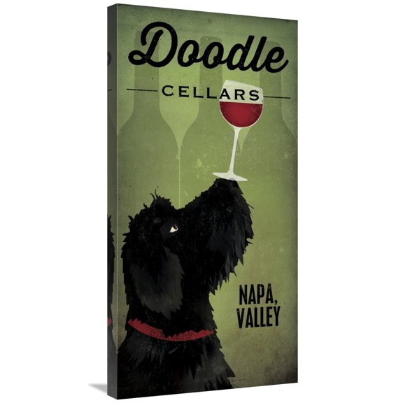 Global Gallery's 'Doodle Wine II Black Dog' By Ryan Fowler Stretched Canvas Wall Art