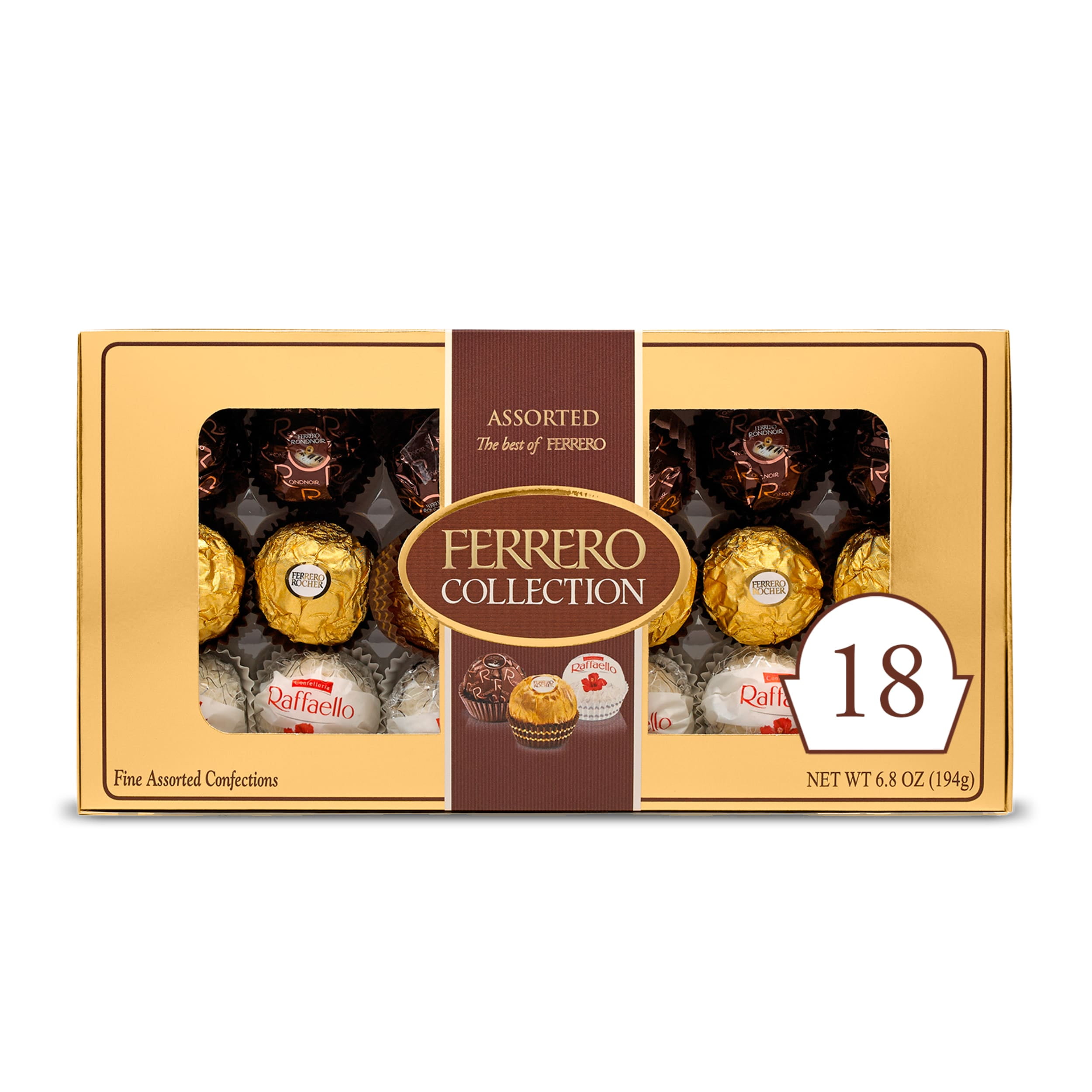 Ferrero Collection Premium Gourmet Assorted Hazelnut Milk Chocolate, Dark Chocolate and Coconut, Great Holiday Gift Box, 6.8 oz, 18 Count