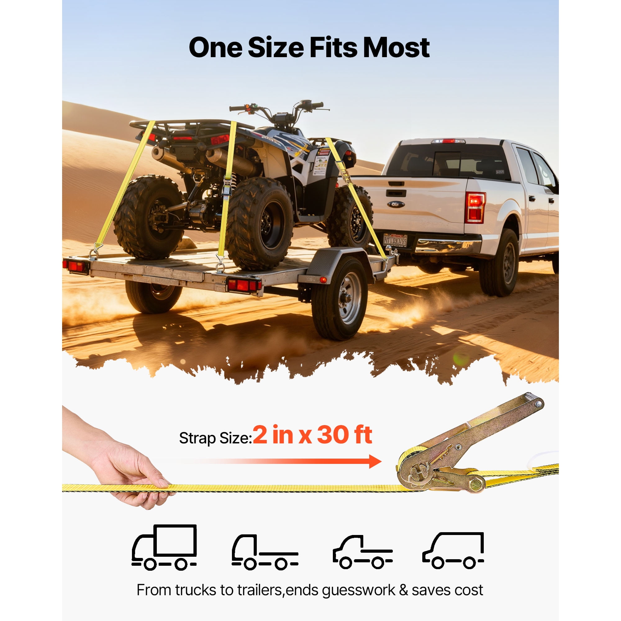 KFFKFF Heavy Duty Ratchet Straps, 2 in x 30 ft, Tie Down Straps with Double J Hook, 10,000 lbs Break Strength, Carry Bag Included, Ideal for Securing Loads on Trailers, Motorcycles, Kayaks, Car Roof