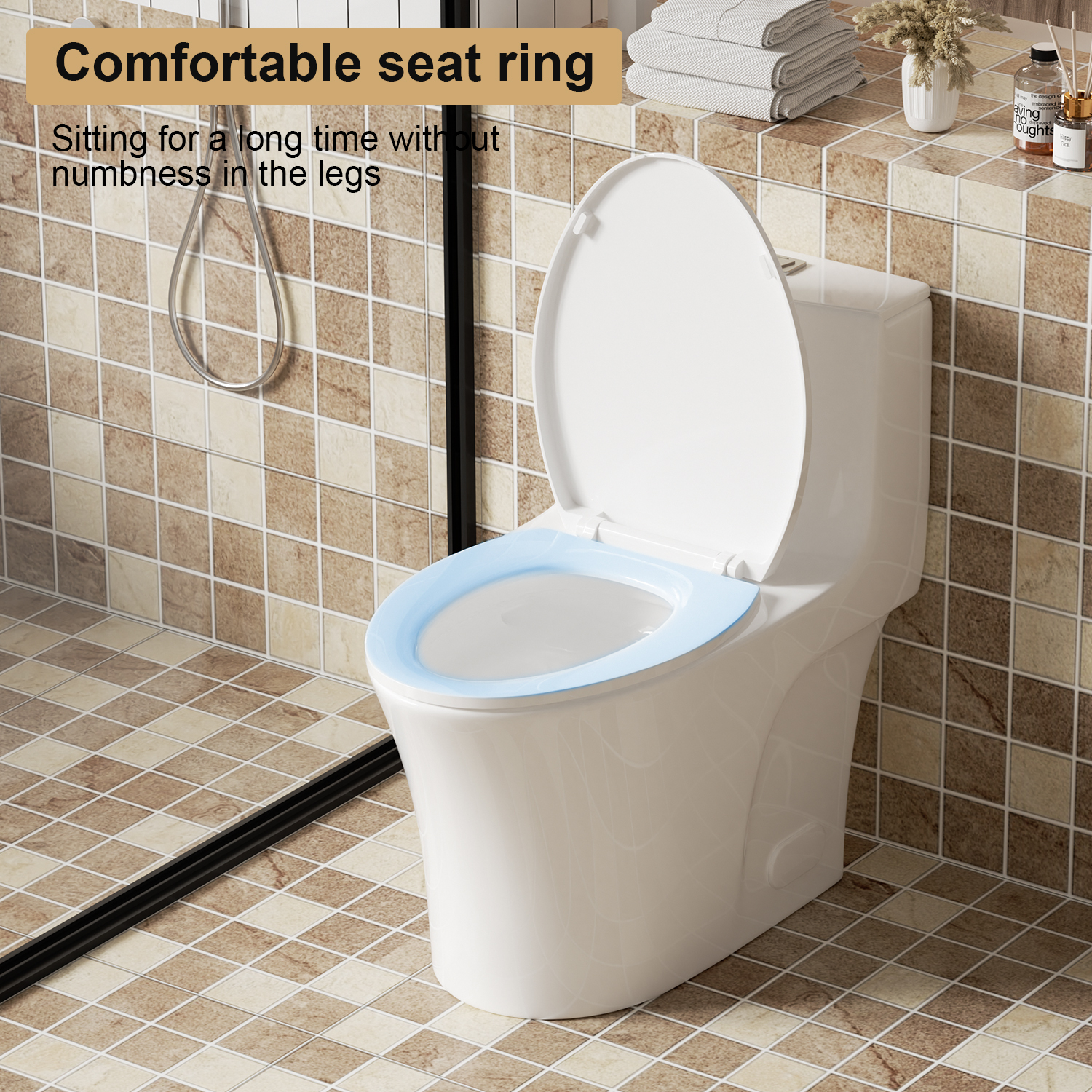 Alvantor One-Piece Toilet, 1.1/1.6 GPF Powerful Dual Flush Elongated Toilet, Button on Tank top, Soft Closing Seat White