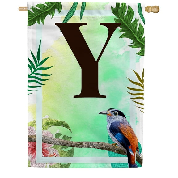 America Forever Tropical Bird Summer Monogram House Flag Letter Y 28 x 40 inches Parrot Toucan Palm Leaves Double Sided Vertical Outdoor Yard Lawn Decorative Exotic House Flag