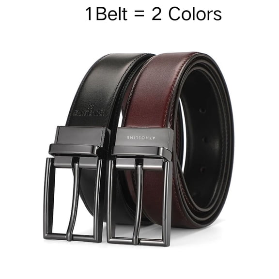 Athosline Mens Belts Leather Reversible - One Belt, Two Styles for Dress and Casual Wear 1 3/8" (35mm)