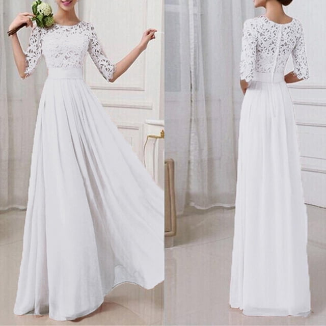 Cordón de la gasa vestido de las mujeres de la media manga delgada larga maxi del vestido de no CACAGOO Vestido de mujer