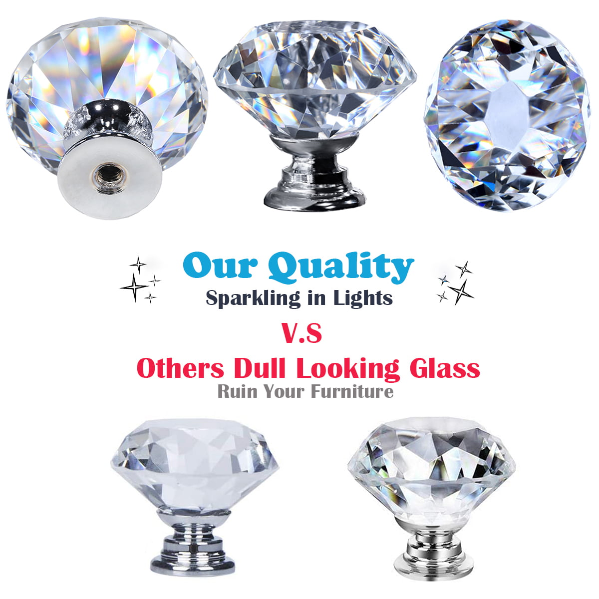 3.755 Luxury Crystal Handles Drawer Handles Dresser Pulls Handles Chrome  Clear Silver / Glass Kitchen Cabinet Pulls Handle Decor 96 128mm 