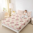 thumbnail image 4 of Homewish Pink Rose Flower Twin Sheet Sets, Romantic Pink Bow-tie Twin Fitted Sheet, Western Princess Style Flat Sheet, Luxury Bedroom Decor, 3pcs, 4 of 7