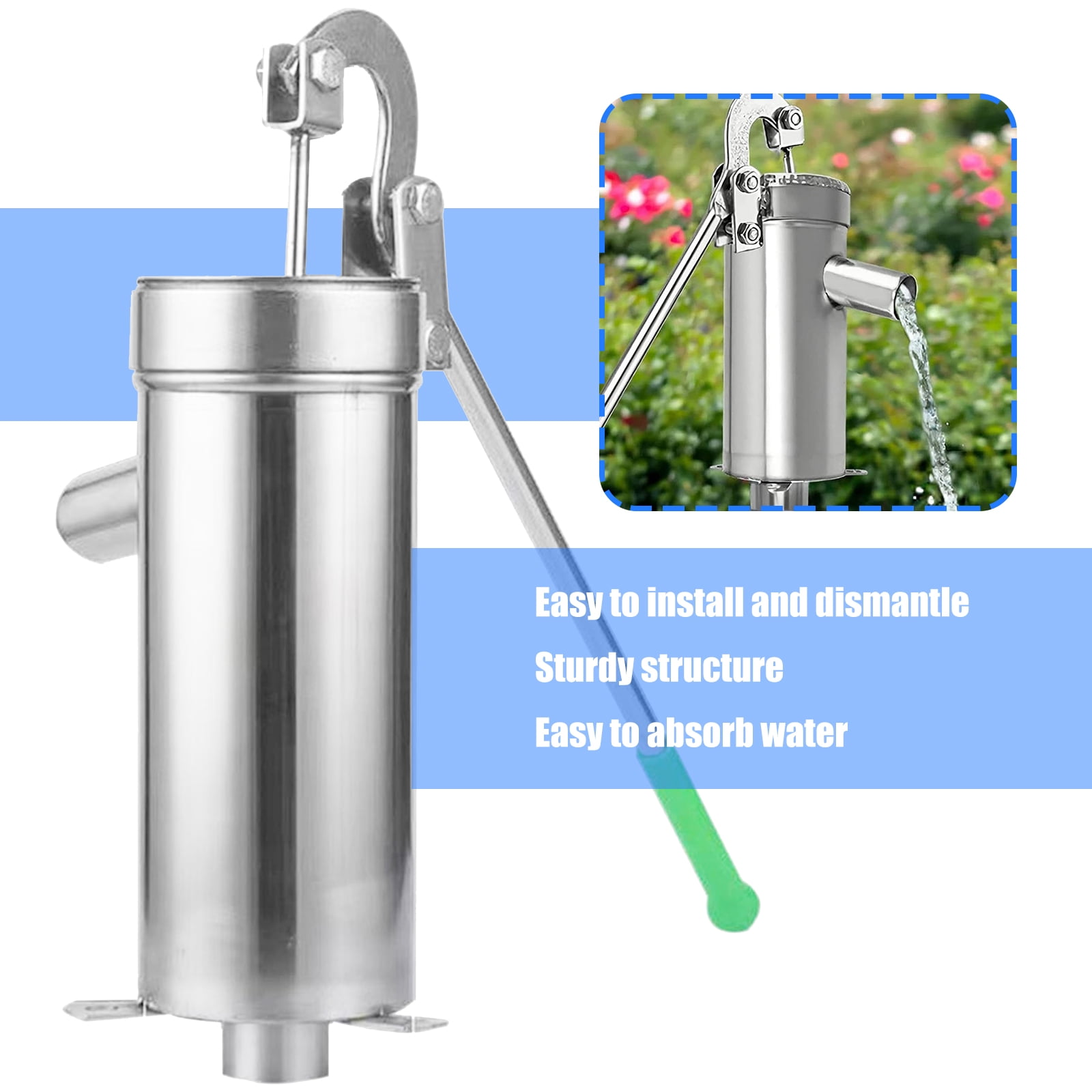 COOLHOOD Steel Manual Water Pumps Strong Hand Operated Well Pumps with 8M Suction Capacity Metal for Garden Irrigations Lawns Car