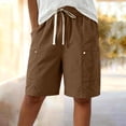 thumbnail image 5 of Evdexr Cargo Shorts Womens Knee Length Drawstring Bermuda Shorts Summer Wide Leg Work Shorts Elastic Waist Baggy Casual Short with Multi Pockets Coffee M, 5 of 7
