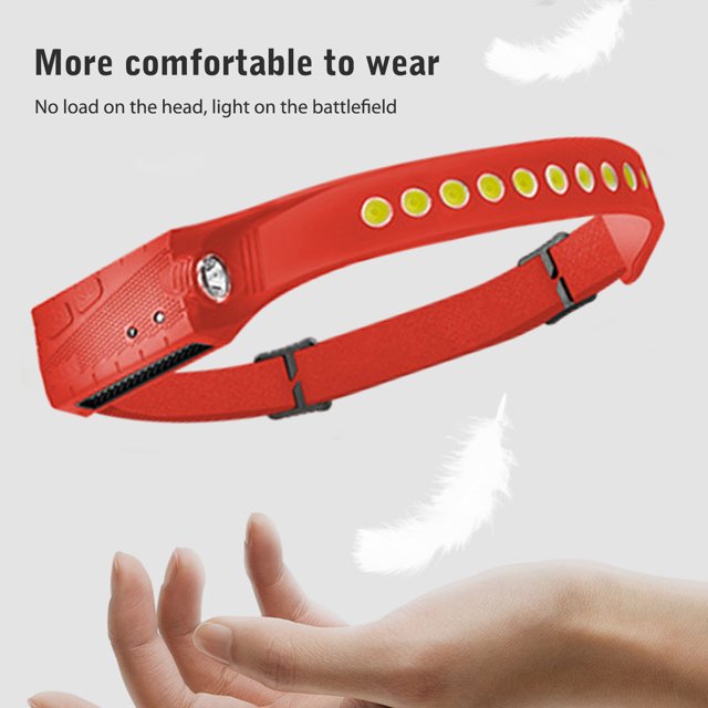 Linterna frontal COB+XPE de 600 mAh con inducción de onda y carga USB (rojo) Wdftyju Para estrenar