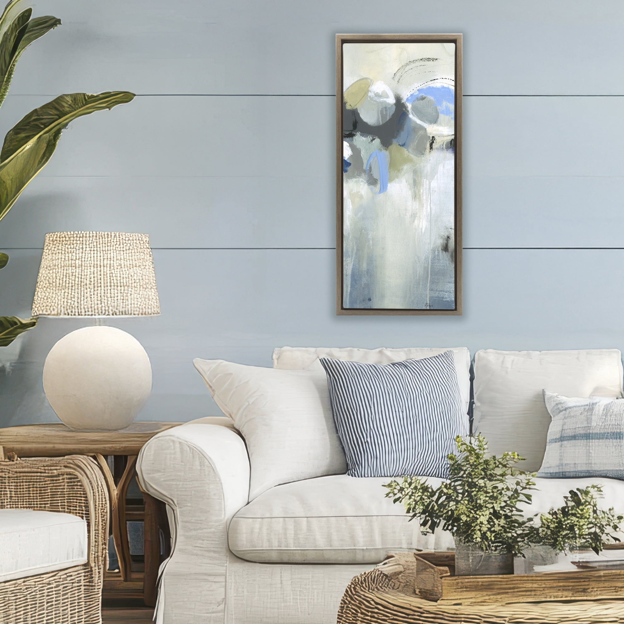 Stupell Industries Beige & Blue Dapples Brown Framed Floater Canvas Wall Art, design by Lisa Ridgers