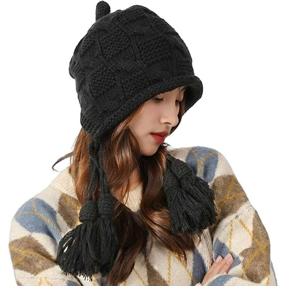 AKcxy Women Peruvian Beanie Hat Sherpa Earflap Knitted Beanie Winter Laplander Cap Warm Slouchy Ski Hat