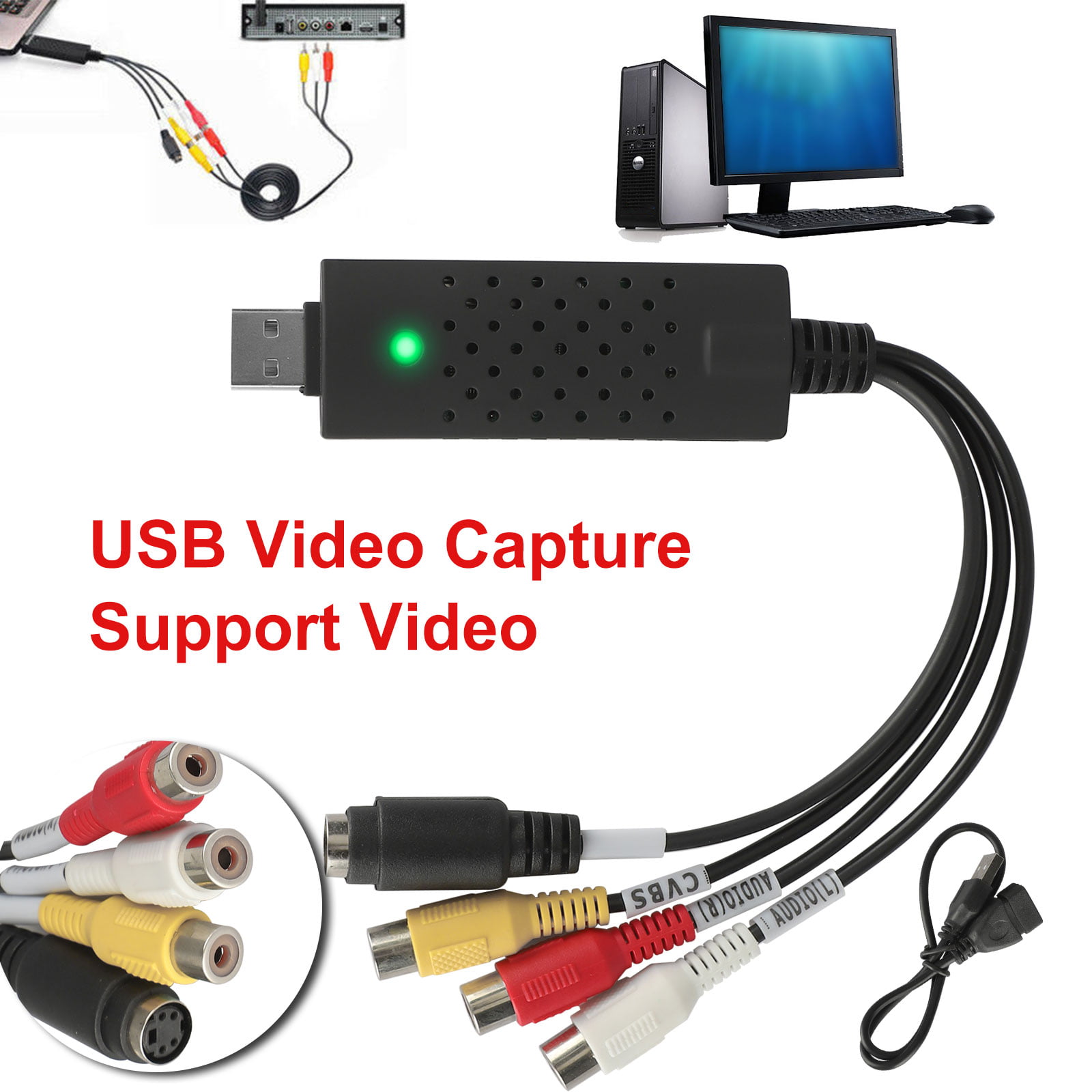 Video Audio Capture Card Adapter Eeekit Usb 2 0 Grabber Transfer Vhs Vcr Usb Hi8 Game Video To Digital Dvd Converter Support Vista Xp Mac Os Windows 10 8 1 8 7 Walmart Com Walmart Com