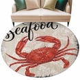 thumbnail image 2 of Red Vintage Crab Round Living Room Rugs 8 ft, Nautical Ocean Wood Texture Washable Large Area Rug with Non-Slip Sturdy Edge Binding Round Carpet for Dining Room Kitchen Office, 2 of 9