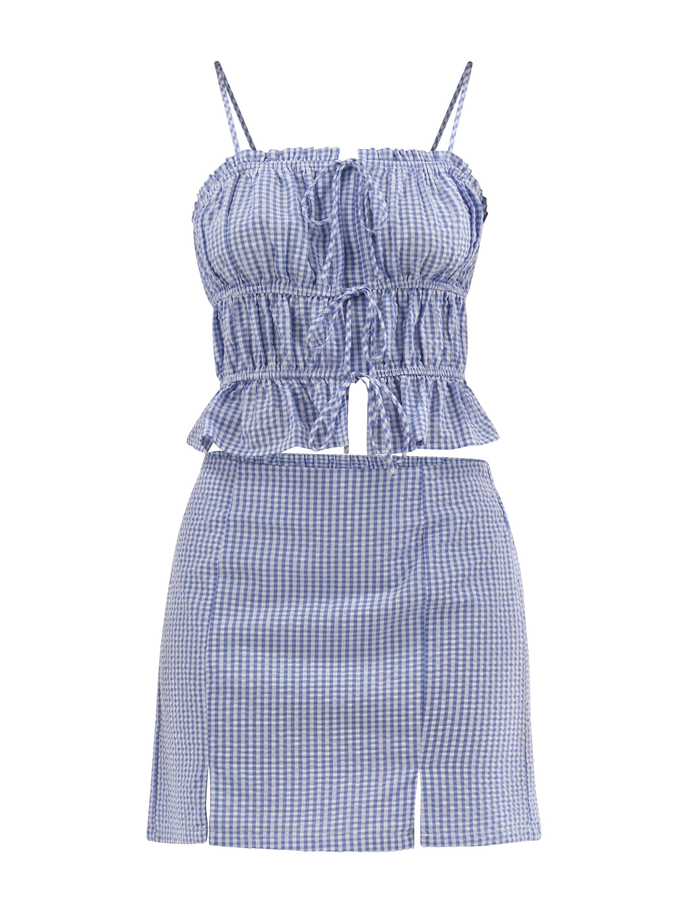 No Boundaries Women's Tie Front Top and Slit Mini Skirt Set, 2-Piece, Sizes XXS-XXL