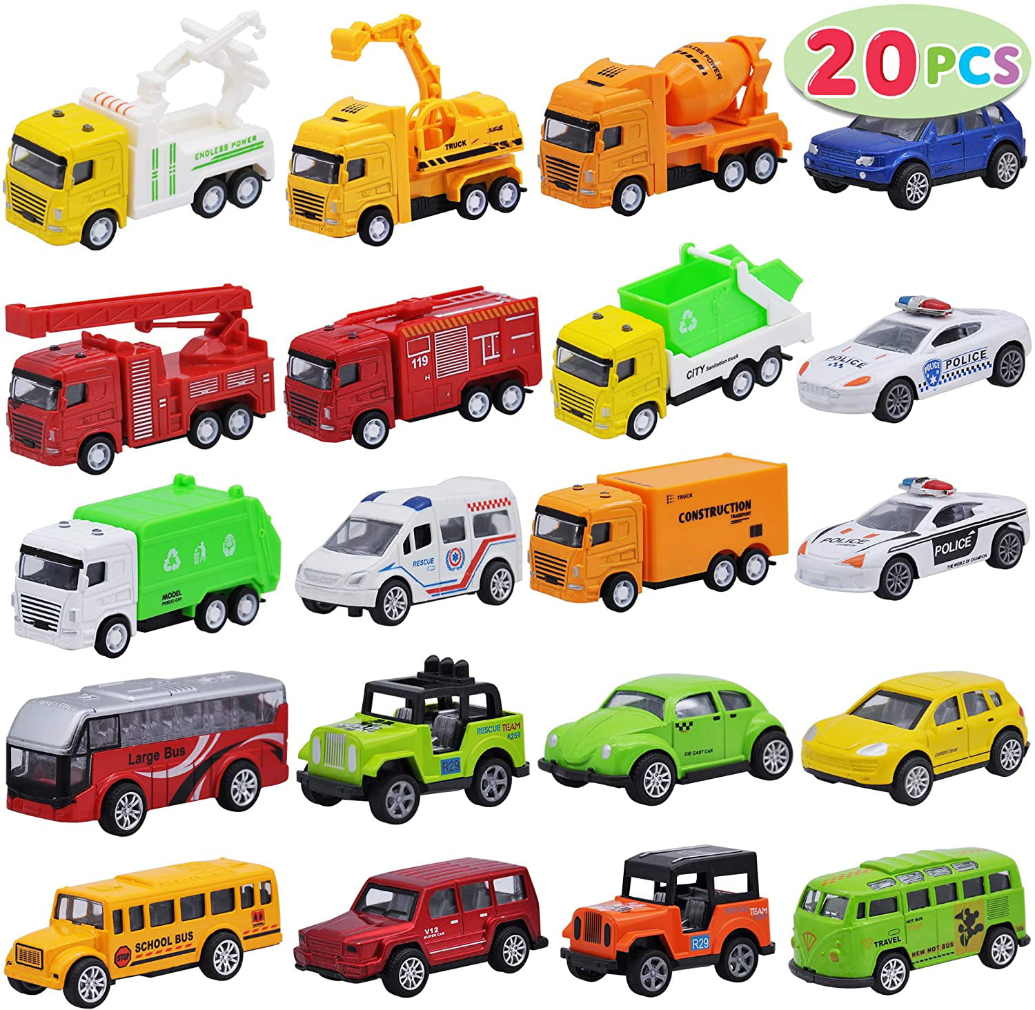 5 WISHTIME Pull Back Car Toy Set 6 Year Toddlers Kids Boys 9 pcs Assorted Mini Die Cast Vehicle Friction Powered City Car Playset for 3 4 