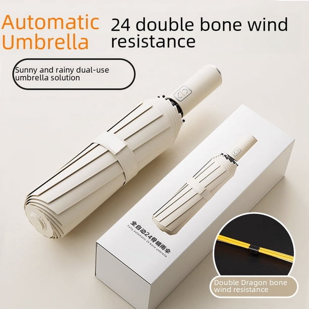 60 Paraguas automático doble con forma de hueso de dragón, paraguas plegable de doble uso para hombres, para uso soleado y lluvioso, para mujeres, tamaño doble