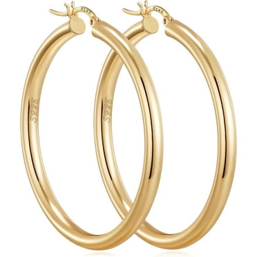 Jewelery Chunky Gold Hoop Earrings for Women, Hypoallergenic 14K Gold Thick Hoops, Lightweight