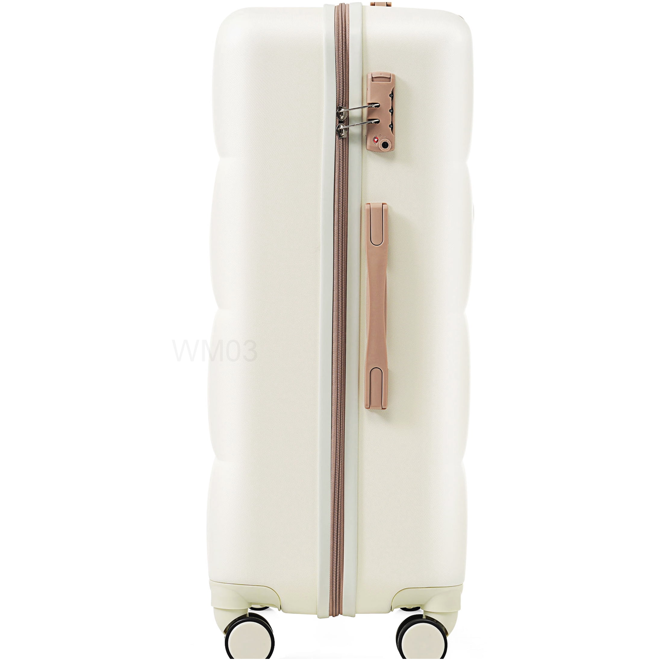 3-Piece Spinner Luggage Set with Cup Holder, ABS Hard Shell Airline Approved Suitcase in White and Gold