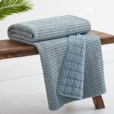 Tajik Home Peyton Cotton Waffle Throw – Sage Green Medium-Weight Blanket, 50x60 Inches, Honeycomb Weave For Bed & Couch