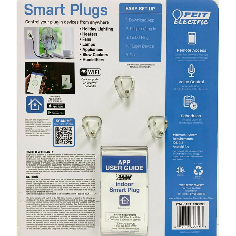 Feit Electric Smart Plug, 3-pack-Wi-Fi Enabled Smart Plug 