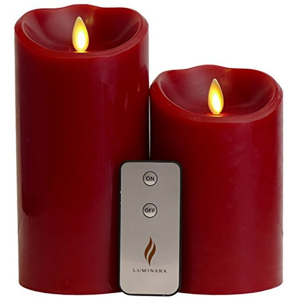 Set of 2 Luminara Red Flameless Candles 3.75x5 3.75x7 Cinnamon