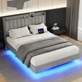 thumbnail image 2 of Full/Queen/King Size Floating Bed Frame with LED Lights, Upholstered Platform Bed Frame with Charging Station & Storage Headboard, No Box Spring Needed, Strong Slats Support, Easy Assembly, Gray, 2 of 9