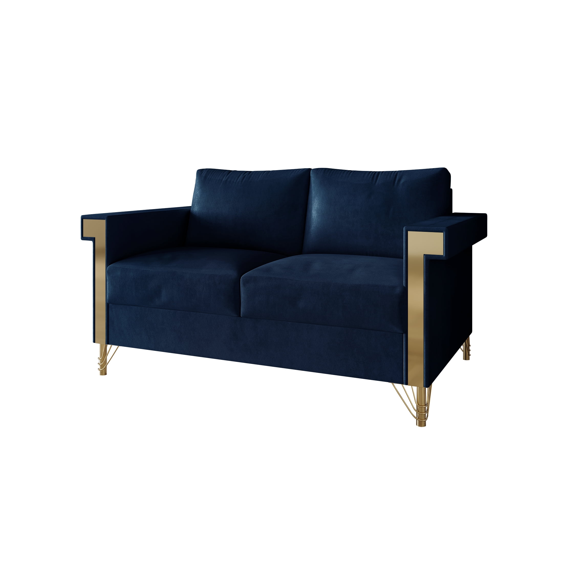 Castle Place Comtemporary Glam Velvet Upholstered Loveseat, Midnight Blue
