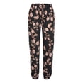 thumbnail image 5 of Luwomo Casual Pants Womens High Waist Floral Print Boho Beach Elastic Waist Long Straight Leg with Pockets Regular Trousers Black,S, 5 of 6